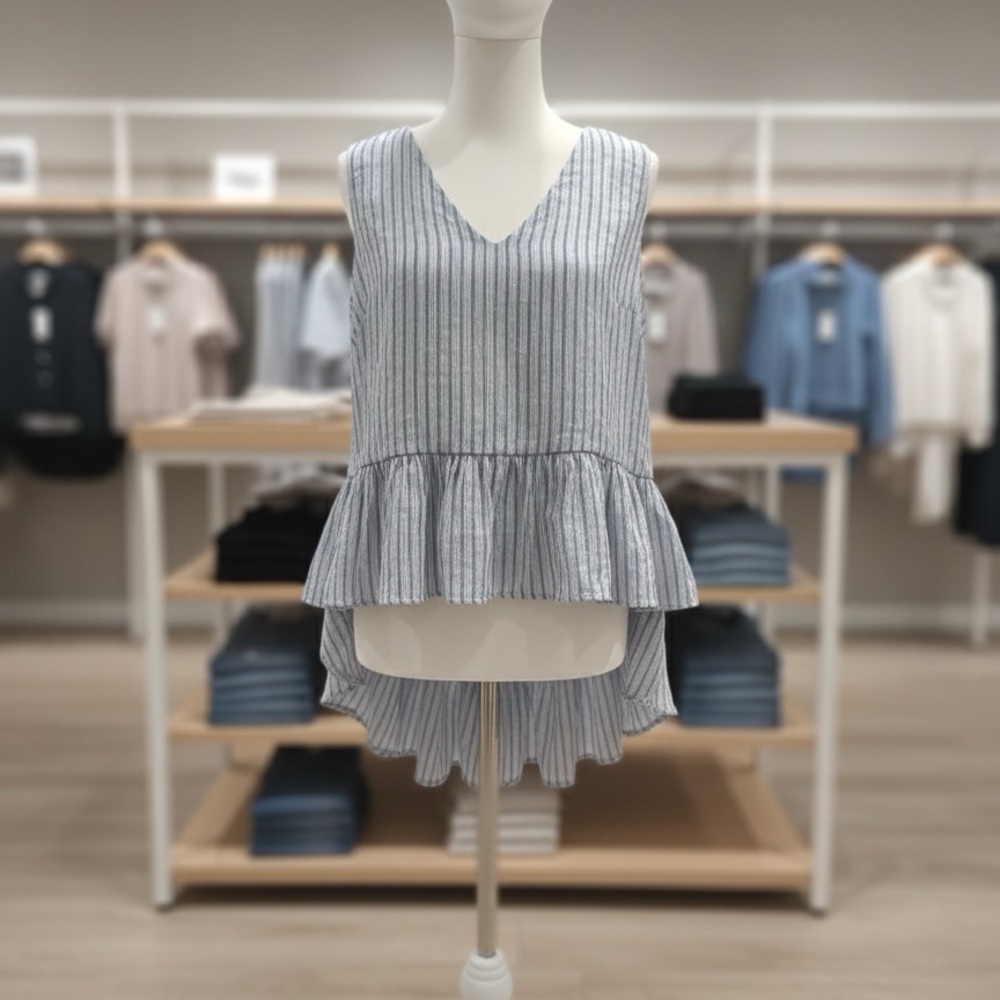 Blue Ruffled Sleeveless Top